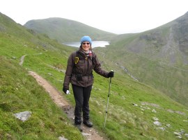 Sara on the path to Deepdale Hause