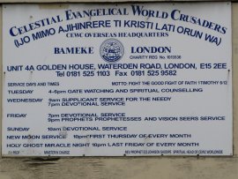 Celestial Evangelical World Crusaders Church Sign